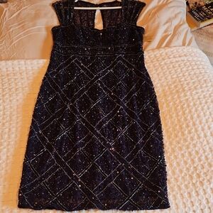 JS Collections Navy Beaded Mini Dress
